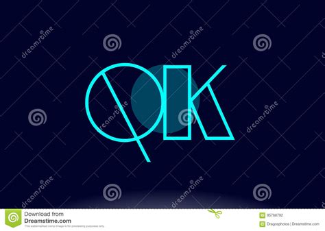 Qk Q K Blue Line Circle Alphabet Letter Logo Icon Template Vector