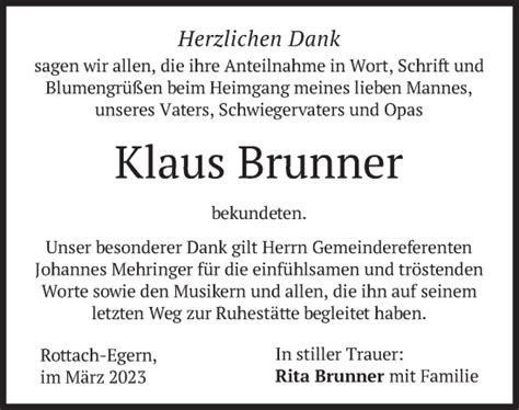 Traueranzeigen Von Klaus Brunner Trauer Merkur De