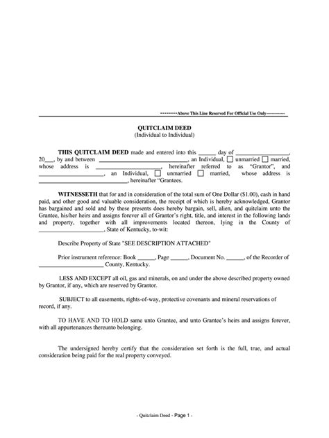 Kentucky Quitclaim Deed Fill Online Printable Fillable Blank Pdffiller