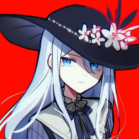 Safebooru 1girl Black Headwear Blue Eyes Grey Hair Hair Between Eyes