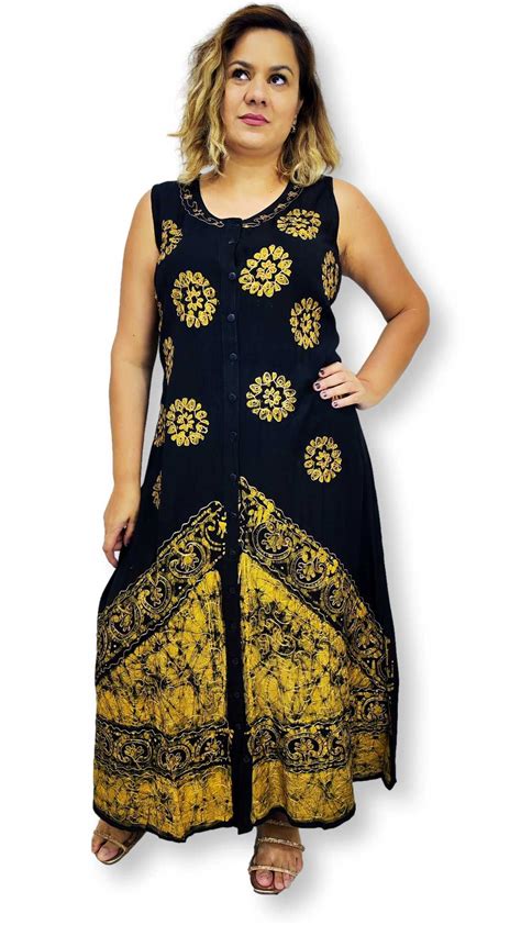 Vestido Longo Indiano Batik Regata Bordado botão 5018 Sarat Moda