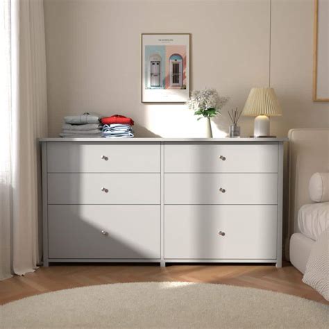 VEIKOUS Gray 6 Drawer 56 In W Dresser Chest Of Drawers Long Storage