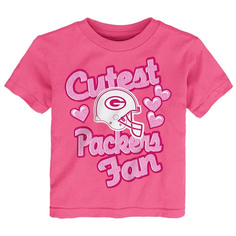 Girls Infant Pink Green Bay Packers Cutest Fan Hearts T Shirt