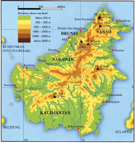 Map Of The Island Of Borneo Showing Political Divisions Of Brunei