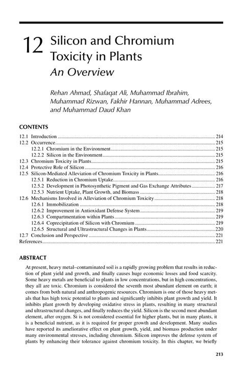 Pdf Chapter Silicon And Chromium Toxicity In Plants Advances And