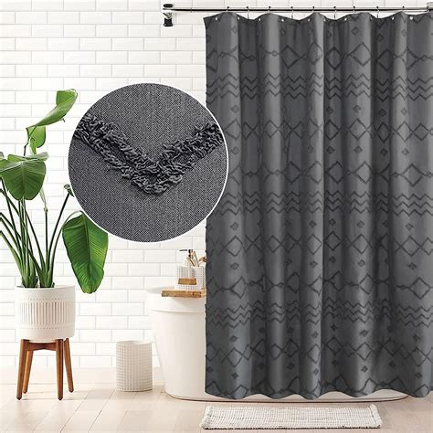 Seasonwood Grey Shower Curtain Boho Woven Modern Farmhouse Fabric