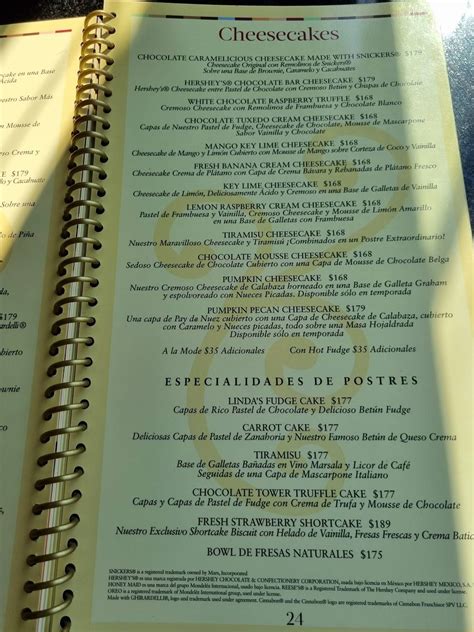 Carta Del Restaurante The Cheesecake Factory Satélite Naucalpan Del Juárez