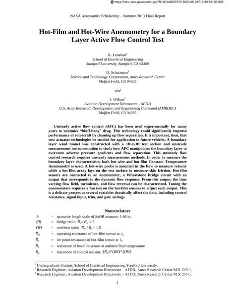 Pdf Hot Film And Hot Wire Anemometry For A Boundary Layer