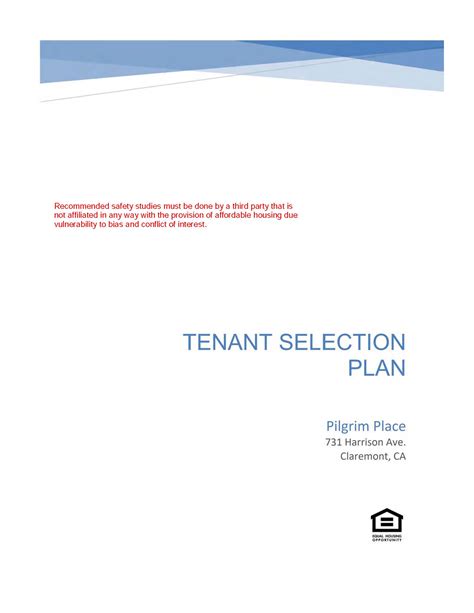 Tenant Selection Plan Safe And Transparent Claremont