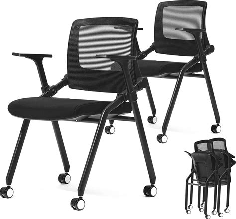 Fylica Foldable Office Chair Set Of 2 With Pu Wheels And