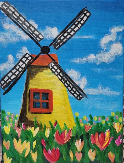 Windmill and Tulips