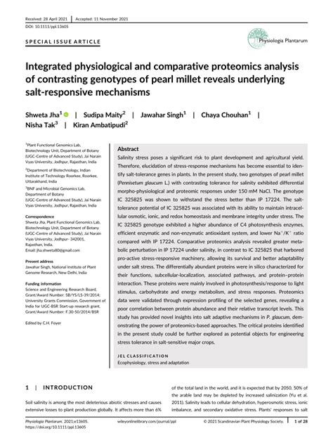 PDF Integrated Physiological And Comparative Proteomics Analysis Of