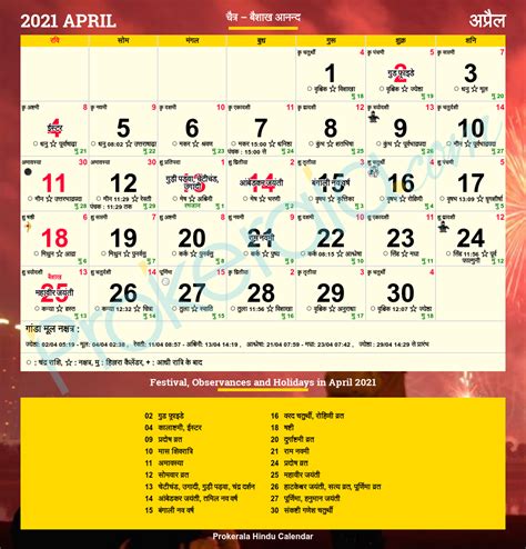 Hindu Calendar 2021, April