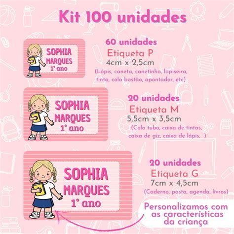 100 Etiquetas Escolares Menina Produtos Personalizados No Elo7