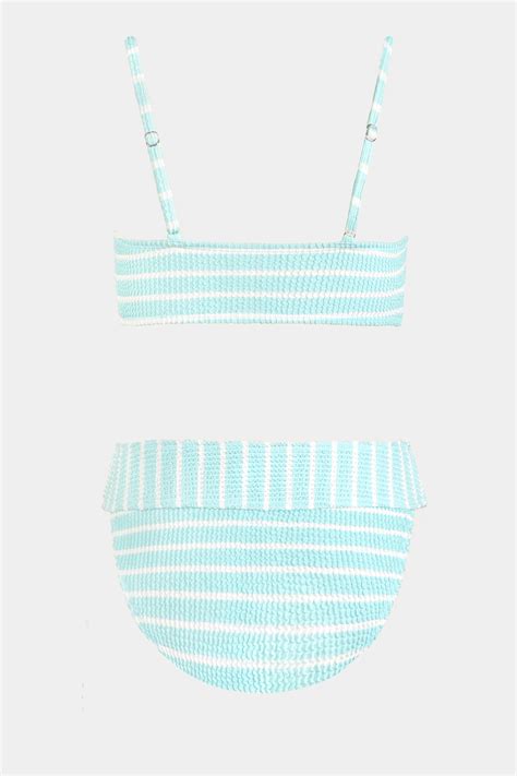 Light Blue Striped V Wire Bikini Top High Rise Bottoms Set