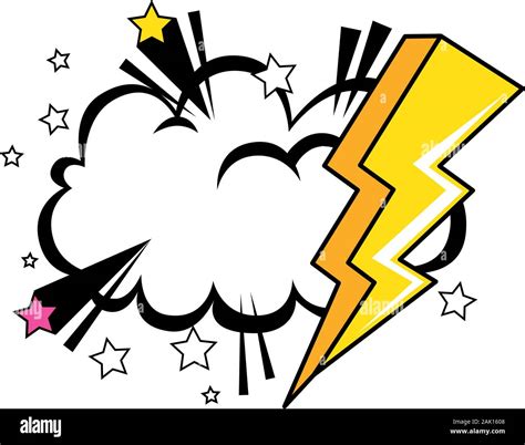 Thunderbolt With Cloud Pop Art Style Icon Stock Vector Image Art Alamy