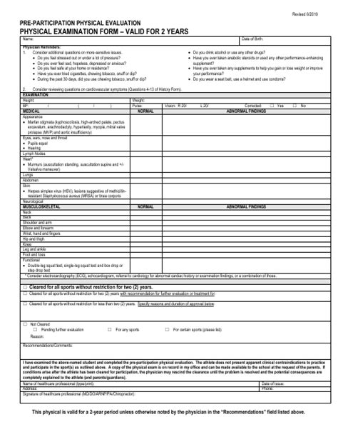 Pre Participation Physical Examination Form Fill Out Sign Online And Download Pdf