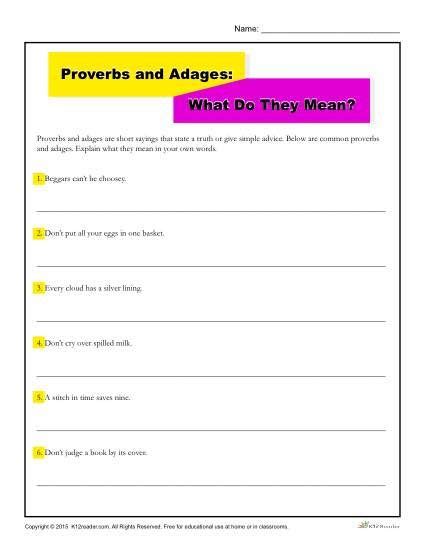 Adages And Proverbs Worksheets Th Grade