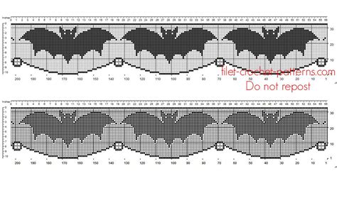 Crochet filet pattern halloween border with bats – Artofit