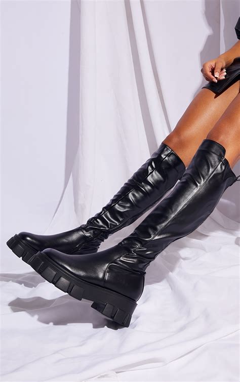 Black Extreme Chunky Sole Knee High Boots Prettylittlething