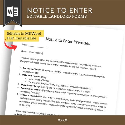 Notice To Enter Premises Form Ms Word Printable Pdf Tenancy Agreement