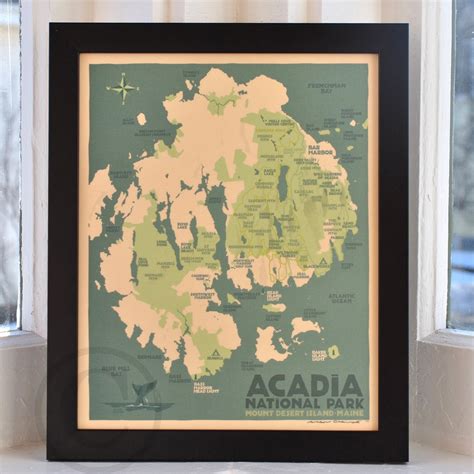 Acadia National Park Map Art Print 8 X 10 Framed Travel Poster Mai Alan Claude Gallery