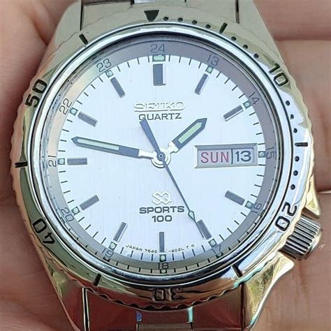 Seiko 7546 602a Sports 100 Silver Dial Mens Watch Feb 1979