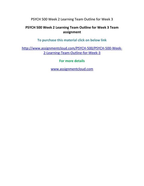 Psych 500 Week 2 Learning Team Outline For Week 3 By Assignment Cloud