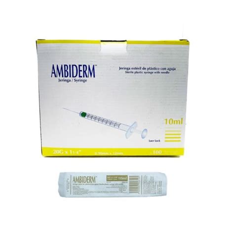 Jeringa De 10 Ml Amarilla 20G X 32 Mm Ambiderm Con 100 Piezas