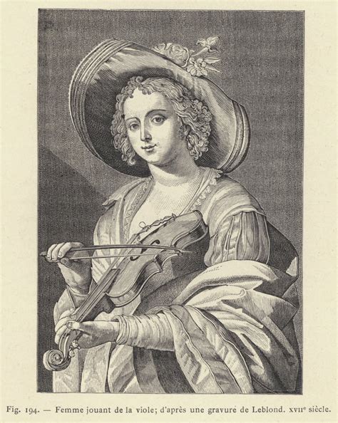 Woman Playing The Viola After An Engraving By Leblond 17th Century