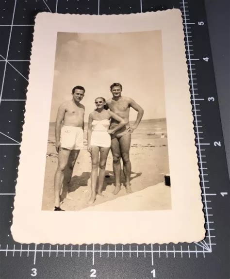 Beefcake Man Swimsuit Muscle Shirtless Beach Bulge Vintage Gay Snapshot