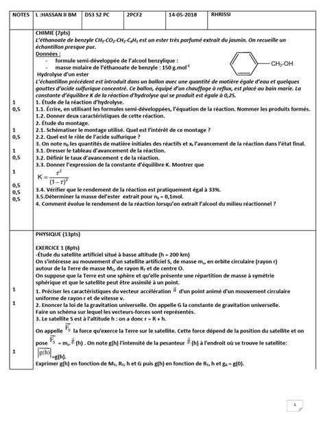 Devoir 3 Modele 3 Physique Chimie 2 Bac Spc Semestre 2 1 Pdf