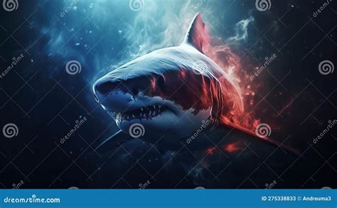 Great White Scary Shark In Water Red With Blood Stock Illustration