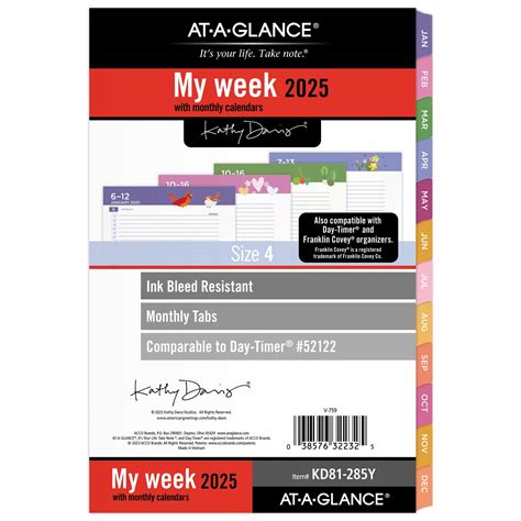 At A Glance Kathy Davis 2025 Weekly Monthly Planner Refill Loose Leaf