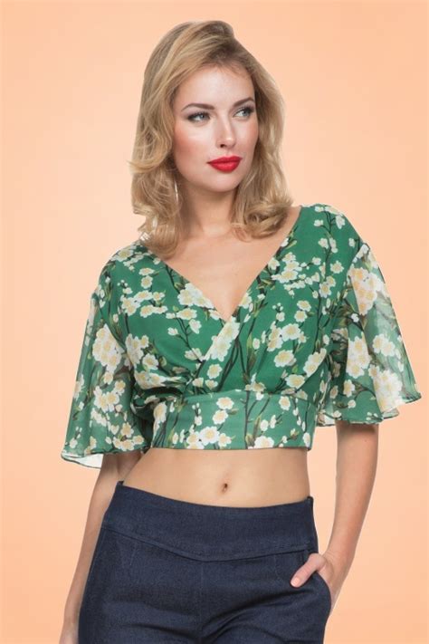 Vixen Leah Flowers Top Années 40 En Vert Acheter Chez Topvintage