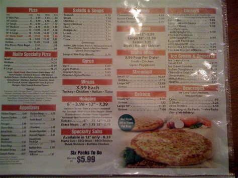 Rialto Pizza Menu, Menu for Rialto Pizza, Greenfield/Hazelwood ...