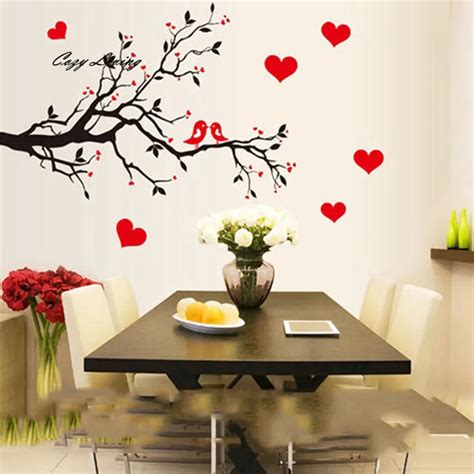 Wallpaper Sticker Bedroom 85*60CM Lovebirds Branch Removable Mural Wall ...