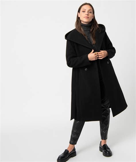 Manteau Femme Mi Long A Grand Col Capuche Noir Manteaux Femme GÉmo