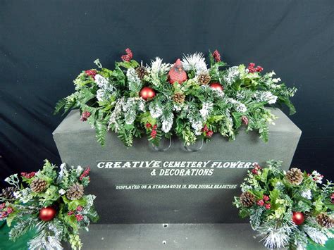 Pine Cardinal Winter Christmas Cemetery Flower Headstone Tombstone