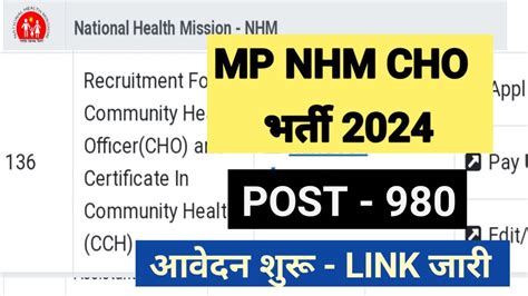 MP NHM CHO VACANCY 2024 APPLY ONLINE LINK ACTIVE POST 980 BSC