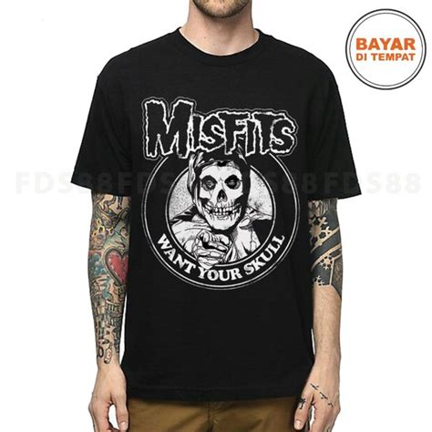 Jual Kaos Musik Pria Band Metal Mitsfits Skul Lengan Pendek Hitam Di