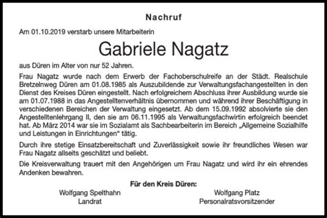 Traueranzeigen Von Gabriele Nagatz Aachen Gedenkt