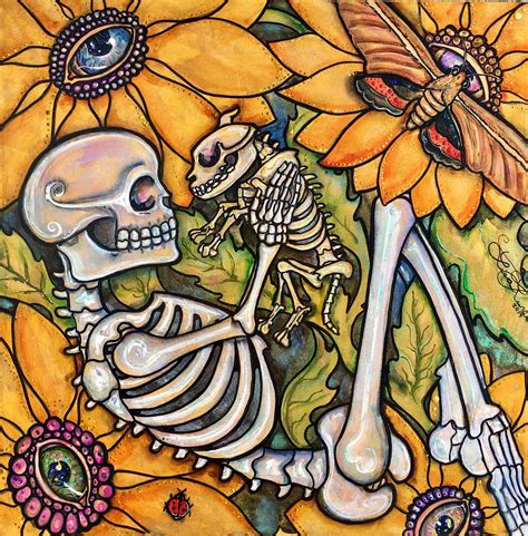 Eternal Sunshine Skeleton Dog Sunflowers metallic Dia de los | Etsy