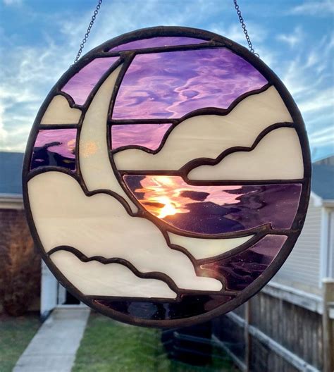 Cloudy Moon Sky Pattern Stained Glass PDF Digital File Etsy Glass