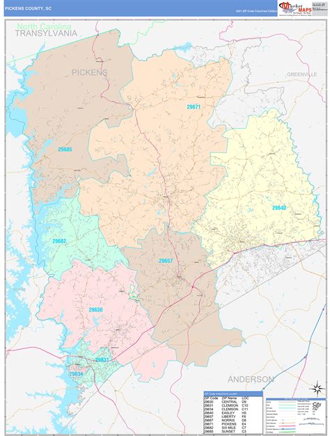 Pickens County Sc Wall Map Color Cast Style By Marketmaps Mapsales