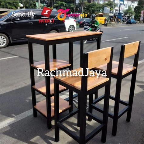 Meja Cafe Tinggi Kayu Hitam Toko Rachmad Jaya