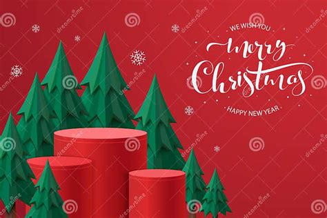 Merry Christmas Banner With Product Display Cylindrical Shape Stock Vector Illustration Of