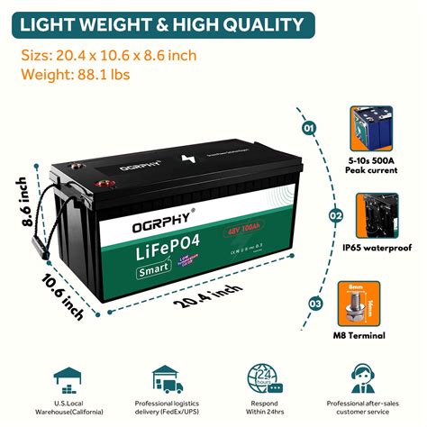 Ogrphy V Ah Lifepo Battery With Bluetooth Kwh Grade A Cells