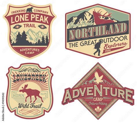 Wildlife exploration vintage patches Stock Vector | Adobe Stock