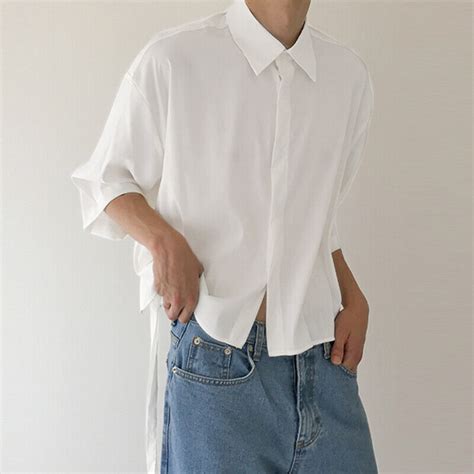 Summer Mens Loose Baggy Shirt Short Sleeve Solid Blouse Button Up T